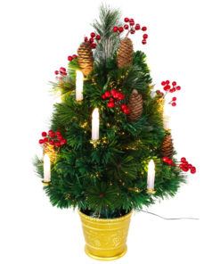 Christmas Concepts® 2ft (60cm) Green Fibre Optic Pine Christmas Tree With Cones, Red Berries And LED Candles