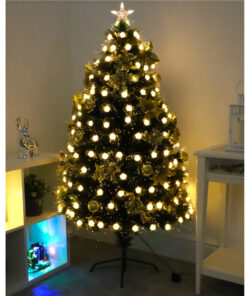 Christmas Concepts® 5ft (150cm) Pre Lit Green Christmas Tree With Gold Decoration, Warm White LED Lights & LED Roses