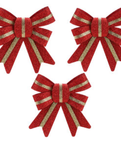 Christmas Concepts® Pack Of 3-10cm Attachable Christmas Bows Christmas Accessories & Decorations (Red & Gold, Glitter)