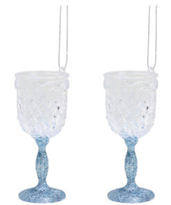Christmas Concepts® 10cm Glitter Wine Glass Decorations Christmas Decorations (Ice Blue, Pack of 2)