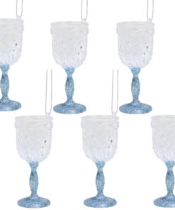Christmas Concepts® 10cm Glitter Wine Glass Decorations Christmas Decorations (Ice Blue, Pack of 6)