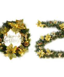 Christmas Concepts® Pre Lit LED Gold Decorated Christmas Wreath & Christmas Garland