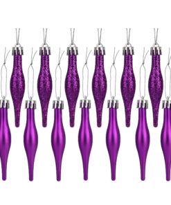 Pack Of 15-8.5cm Droplet Baubles - Matte & Glitter Design - Christmas Baubles (Purple)