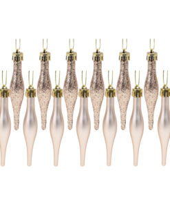 Pack Of 15-8.5cm Droplet Baubles - Matte & Glitter Design - Christmas Baubles (Champagne Gold)