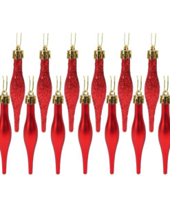 Pack Of 15-8.5cm Droplet Baubles - Matte & Glitter Design - Christmas Baubles (Red)
