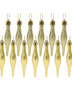 Pack Of 15-8.5cm Droplet Baubles - Matte & Glitter Design - Christmas Baubles (Gold)