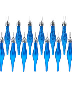 Pack Of 15-8.5cm Droplet Baubles - Matte & Glitter Design - Christmas Baubles (Royal Blue)