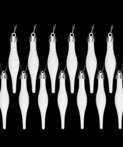 Pack Of 15-8.5cm Droplet Baubles - Matte & Glitter Design - Christmas Baubles (White)