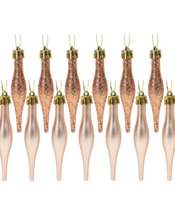 Pack Of 15-8.5cm Droplet Baubles - Matte & Glitter Design - Christmas Baubles (Rose Gold)