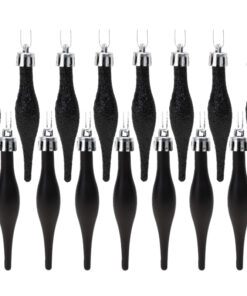Pack Of 15-8.5cm Droplet Baubles - Matte & Glitter Design - Christmas Baubles (Black)