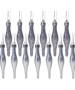 Pack Of 15-8.5cm Droplet Baubles - Matte & Glitter Design - Christmas Baubles (Graphite Grey)