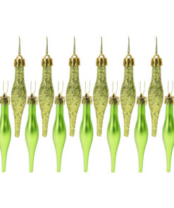 Pack Of 15-8.5cm Droplet Baubles - Matte & Glitter Design - Christmas Baubles (Lime Green)