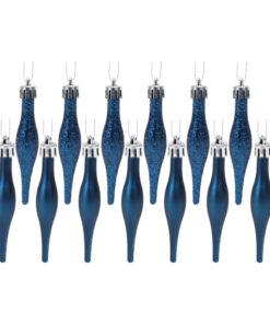 Pack Of 15-8.5cm Droplet Baubles - Matte & Glitter Design - Christmas Baubles (Midnight Blue)