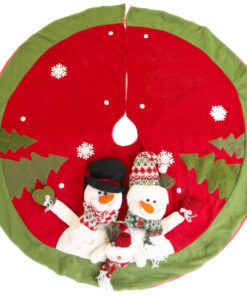 48 Inch Beautiful Christmas Tree Skirt In Red & Green With Snowman Family