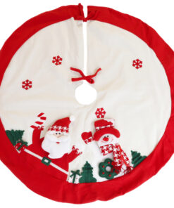48 Inch Beautiful Red & White Christmas Tree Skirt With Santa & Snowman