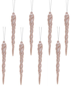 Christmas Concepts® 12cm Glitter Icicle Decorations Christmas Tree Trims (Rose Gold, Pack of 10)