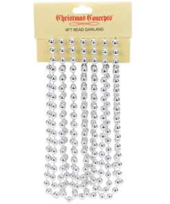 9ft Christmas Bead Chain - Christmas Bead Garlands - Christmas Decorations (Silver)