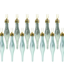 Pack Of 15-8.5cm Droplet Baubles - Matte & Glitter Design - Christmas Baubles (Mint Green)