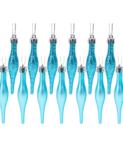 Pack Of 15-8.5cm Droplet Baubles - Matte & Glitter Design - Christmas Baubles (Turquoise)