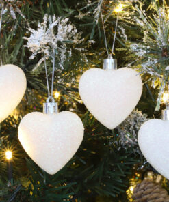 Alternative view of Pack of 16 - Glitter Heart Shaped Baubles - Christmas Tree Decorations (White)