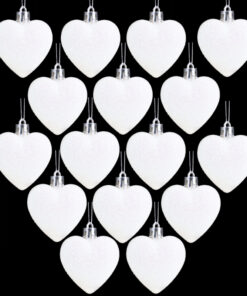Pack of 16 - Glitter Heart Shaped Baubles - Christmas Tree Decorations (White)