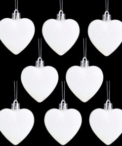 Christmas Concepts® Pack of 8-60mm Heart Shaped Christmas Tree Baubles – Glitter Decorated Baubles (White)