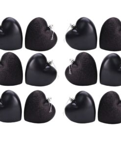 Pack Of 12-100mm Glitter Heart Shaped Christmas Tree Baubles - Matte & Glitter Design - Christmas Decorations (Black)
