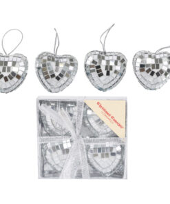 Christmas Concepts® Pack of 4-40mm Heart Mirror Baubles - Silver - Christmas Tree Decorations