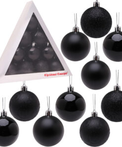 Christmas Concepts® Pack of 10-60mm Christmas Tree Baubles - Shiny, Matte & Glitter Decorated Baubles (Black)