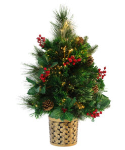 Christmas Concepts® 2ft (60cm) Green Fibre Optic Pine Wall Mounted Christmas Tree With Cones And Red Berries