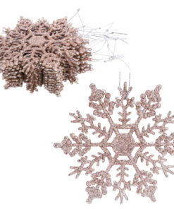 Pack of 12-10cm Glitter Snowflake Hanging Decorations - Christmas Decorations (Rose Gold)