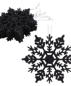 Pack of 12-10cm Glitter Snowflake Hanging Decorations - Christmas Decorations (Black)