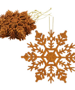 Pack of 12-10cm Glitter Snowflake Hanging Decorations - Christmas Decorations (Copper)
