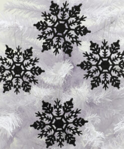 Alternative view of Pack of 12-10cm Glitter Snowflake Hanging Decorations - Christmas Decorations (Black)