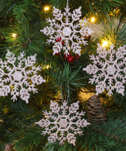 Alternative view of Pack of 12-10cm Glitter Snowflake Hanging Decorations - Christmas Decorations (Rose Gold)