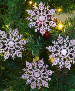 Alternative view of Pack of 12-10cm Glitter Snowflake Hanging Decorations - Christmas Decorations (Baby Pink)