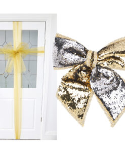 Christmas Concepts® Gold Wedding Fabric Door Bow Decoration + 30cm Silver & Gold Sequin Bow - Make Your Own Fabric Bow