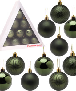 Christmas Concepts® Pack of 10-60mm Christmas Tree Baubles - Shiny, Matte & Glitter Decorated Baubles (Forrest Green)