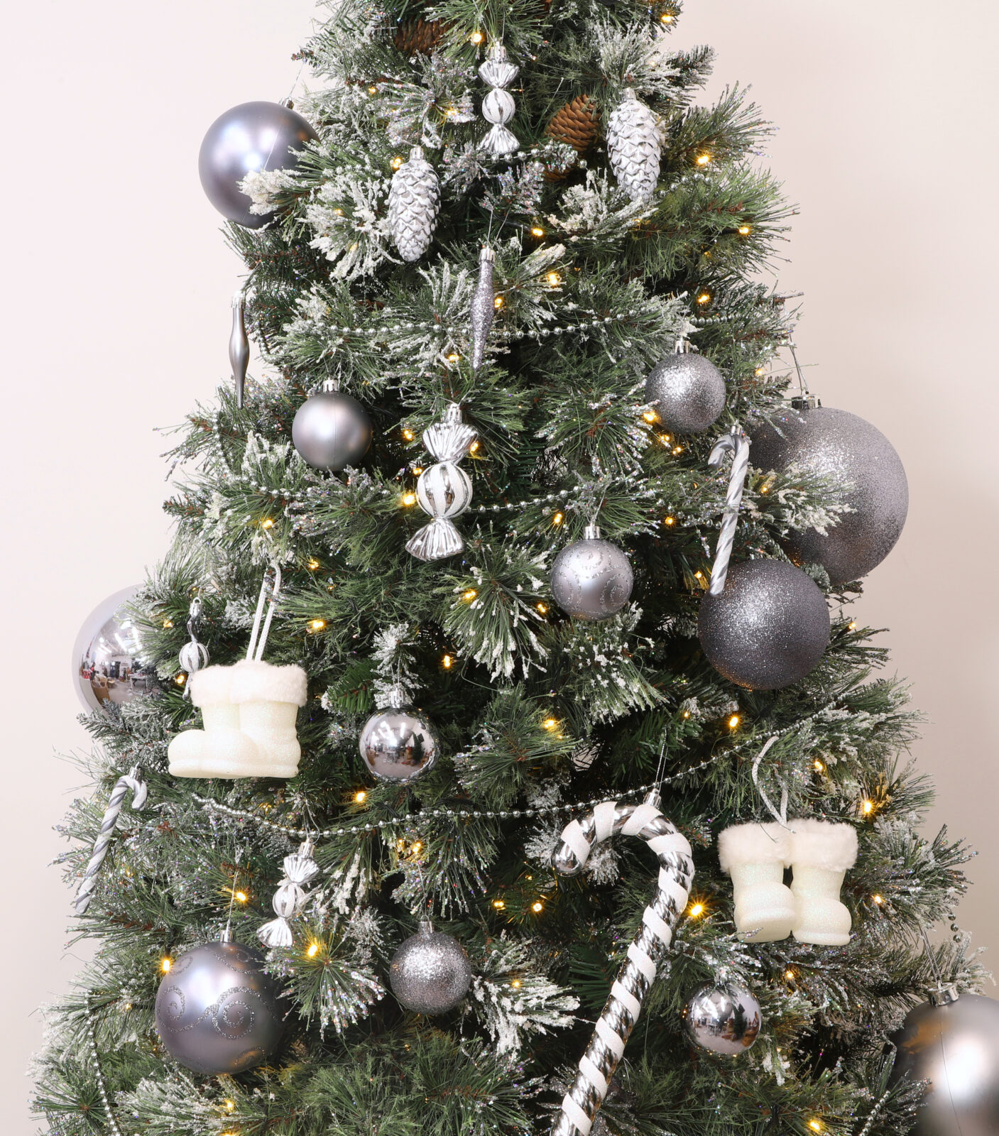 dark grey christmas tree baubles