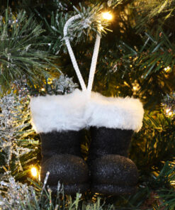Alternative view of Christmas Concepts® Pack of 2–10cm Glitter Hanging Santa Boots With White Fur Trim – Christmas Tree Trims/ Baubles (Black)