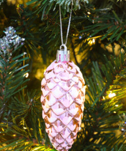 Alternative view of Christmas Concepts® Pack of 6–90mm Shiny & Glitter Decorated Pine Cone Baubles – Christmas Tree Decorations (Baby Pink)