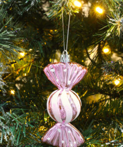 Alternative view of Christmas Concepts® Pack of 5-110mm Large Sweet Shaped Baubles - Shiny & Glitter Decorated - Christmas Baubles (Baby Pink)