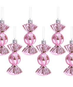 Christmas Concepts® Pack of 6–90mm Sweet Shaped Baubles – Shiny & Glitter Decorated – Christmas Tree Decorations (Baby Pink)