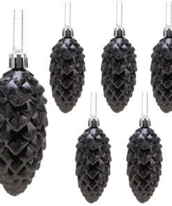 Christmas Concepts® Pack of 6-90mm Pine Cone Baubles – Shiny and Glitter Decorated – Luxury Christmas Decorations (Black)
