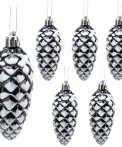 Christmas Concepts® Pack of 6–90mm Shiny & Glitter Decorated Pine Cone Baubles – Christmas Tree Decorations (Black)