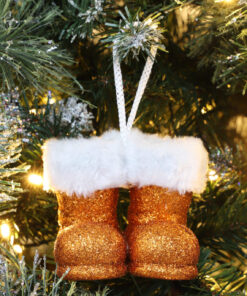 Alternative view of Christmas Concepts® Pack of 2–10cm Glitter Hanging Santa Boots With White Fur Trim – Christmas Tree Trims/ Baubles (Copper)