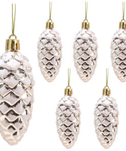 Christmas Concepts® Pack of 6–90mm Shiny & Glitter Decorated Pine Cone Baubles – Christmas Tree Decorations (Champagne)