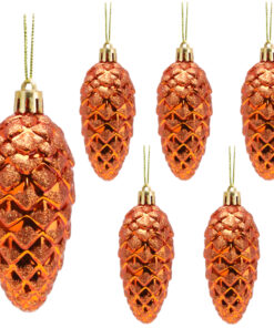 Christmas Concepts® Pack of 6-90mm Pine Cone Baubles – Shiny and Glitter Decorated – Luxury Christmas Decorations (Copper)