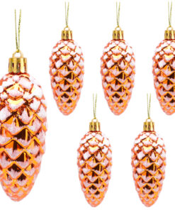 Christmas Concepts® Pack of 6–90mm Shiny & Glitter Decorated Pine Cone Baubles – Christmas Tree Decorations (Copper)