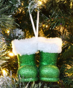 Alternative view of Christmas Concepts® Pack of 2–10cm Glitter Hanging Santa Boots With White Fur Trim – Christmas Tree Trims/ Baubles (Emerald Green)
